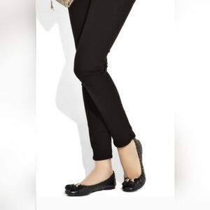 Tory Burch Black Leather Flats with Gold Accents